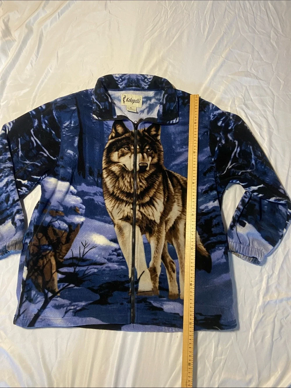 Vintage Kokopelli all over print Blue Wolf Zip-Up Fleece Jacket